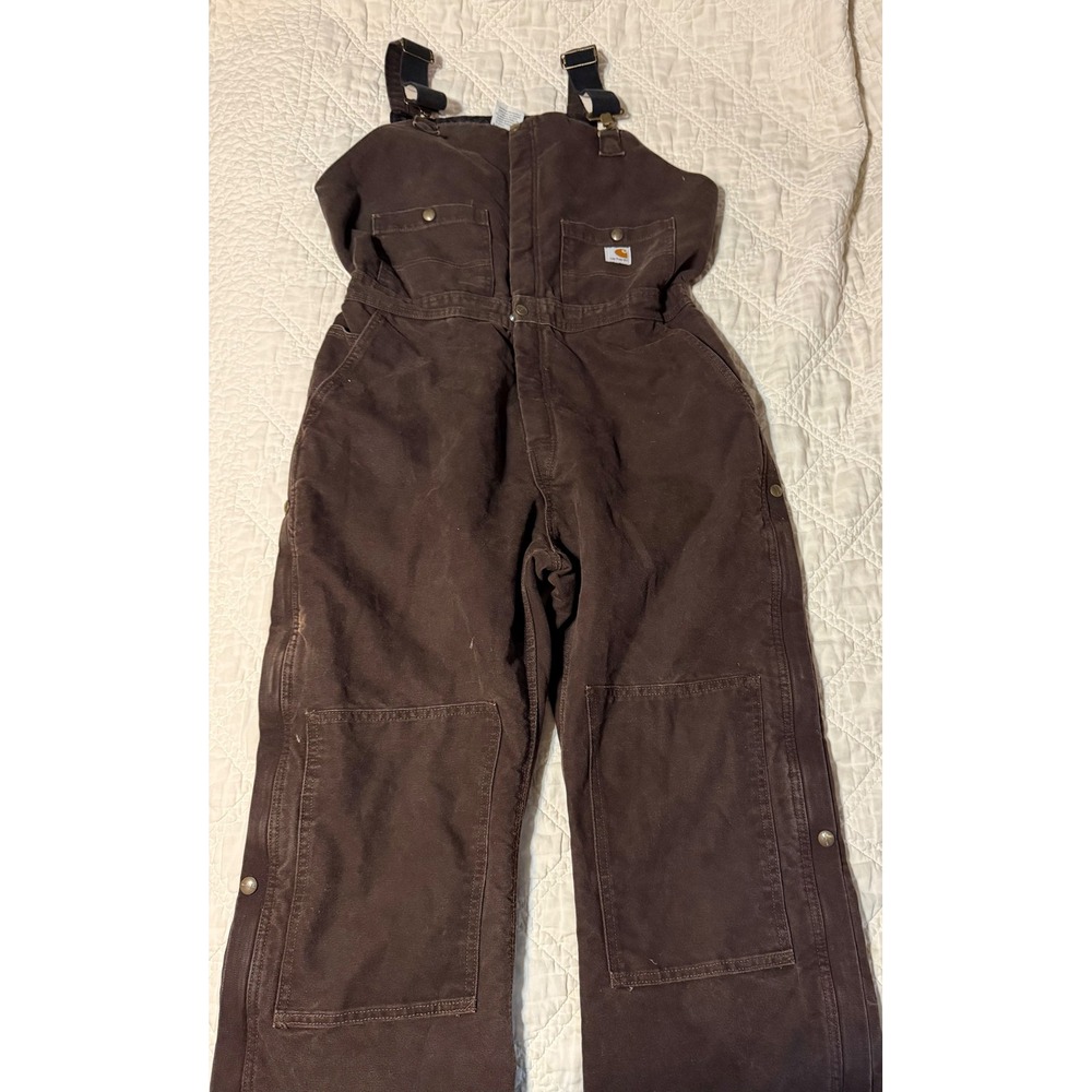Carhartt Bib Overalls Women 14x30 Brown WR027 Double Knee Quilt Lined Workwear